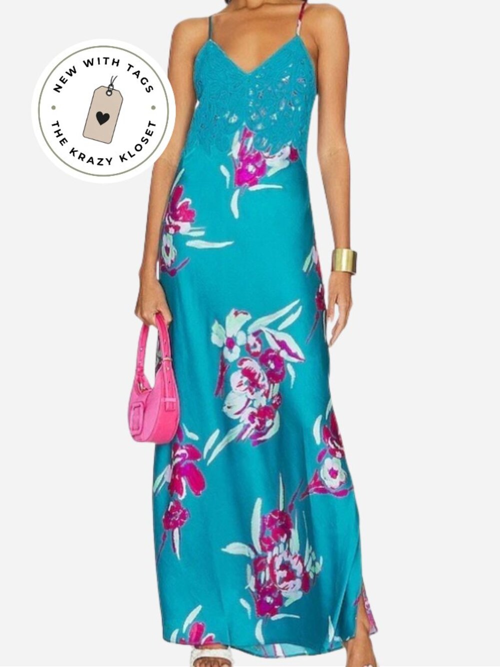 Free People Forever Yours Maxi Dress NWT L | Blue Lace Slip Dress Strappy Back B